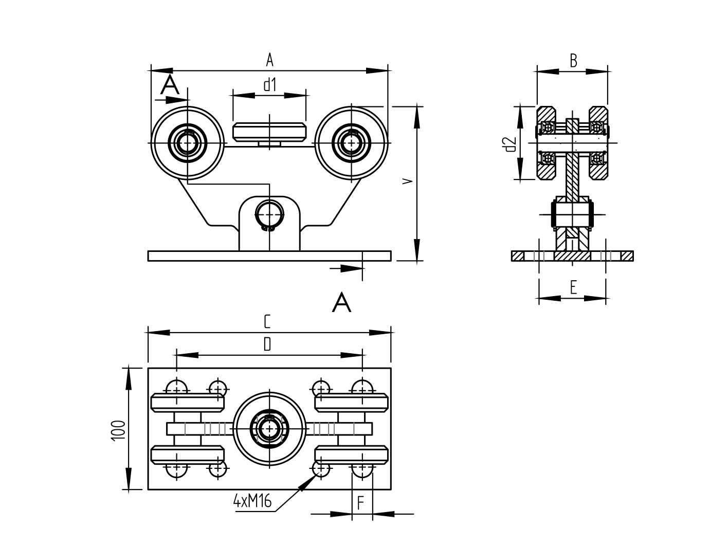 Laufwagen 5-rdrig fr Schiebetorprofil 80 x 80 mm- Stahl verzinkt-89-11H34BP480X80-A.4
