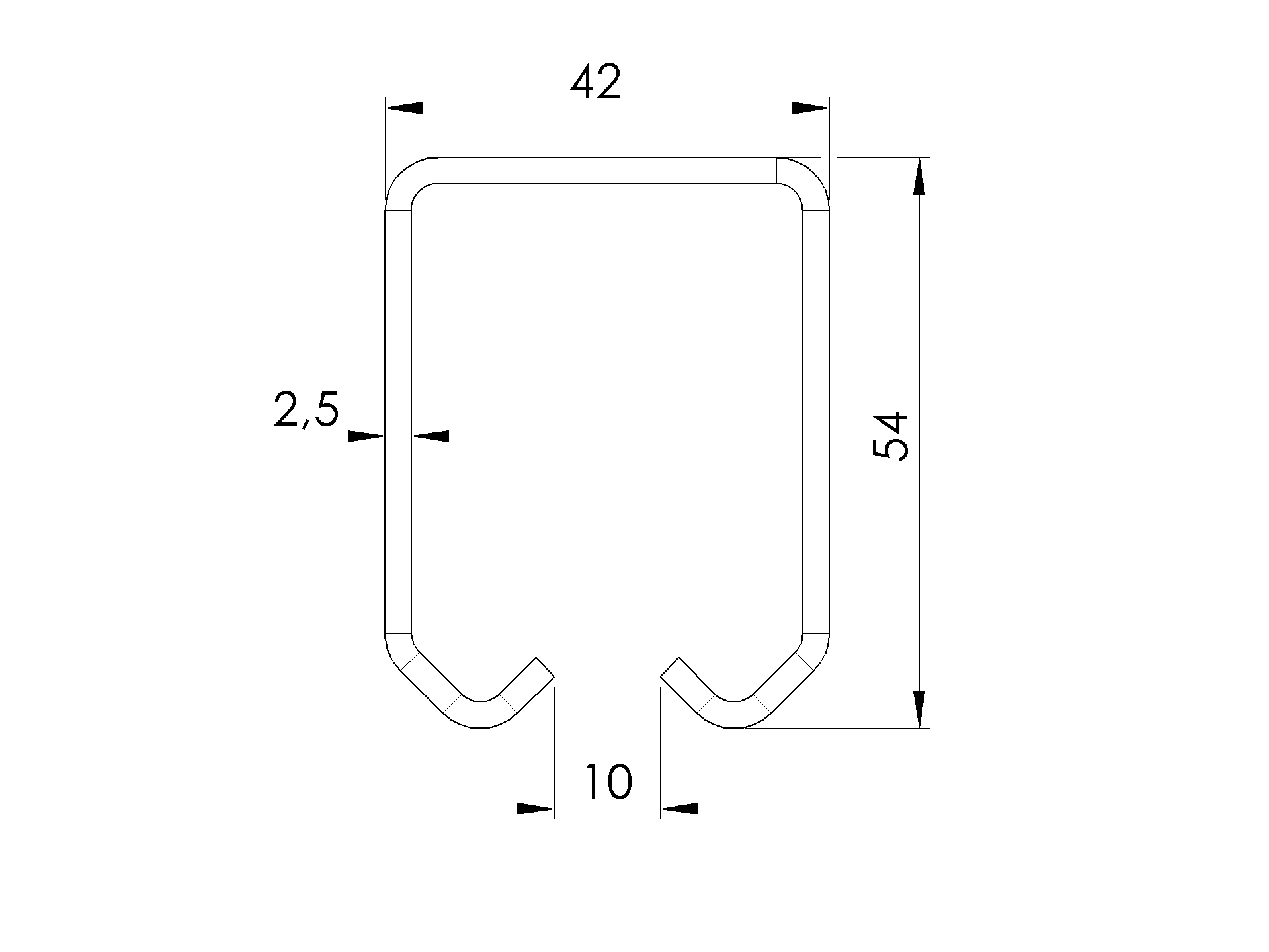 Laufschiene Stahl verzinkt 42 x 54 x 2-5 mm L = 3000 mm-89-11H1842X54ZN3000-A.4