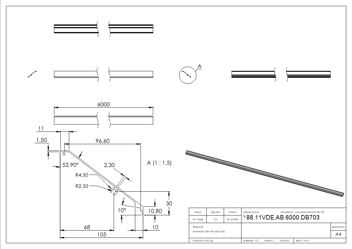 Design-Abdeckung fuer eleganza canopy- L- 6000mm- DB703-88-11VDE-AB-6000.DB703