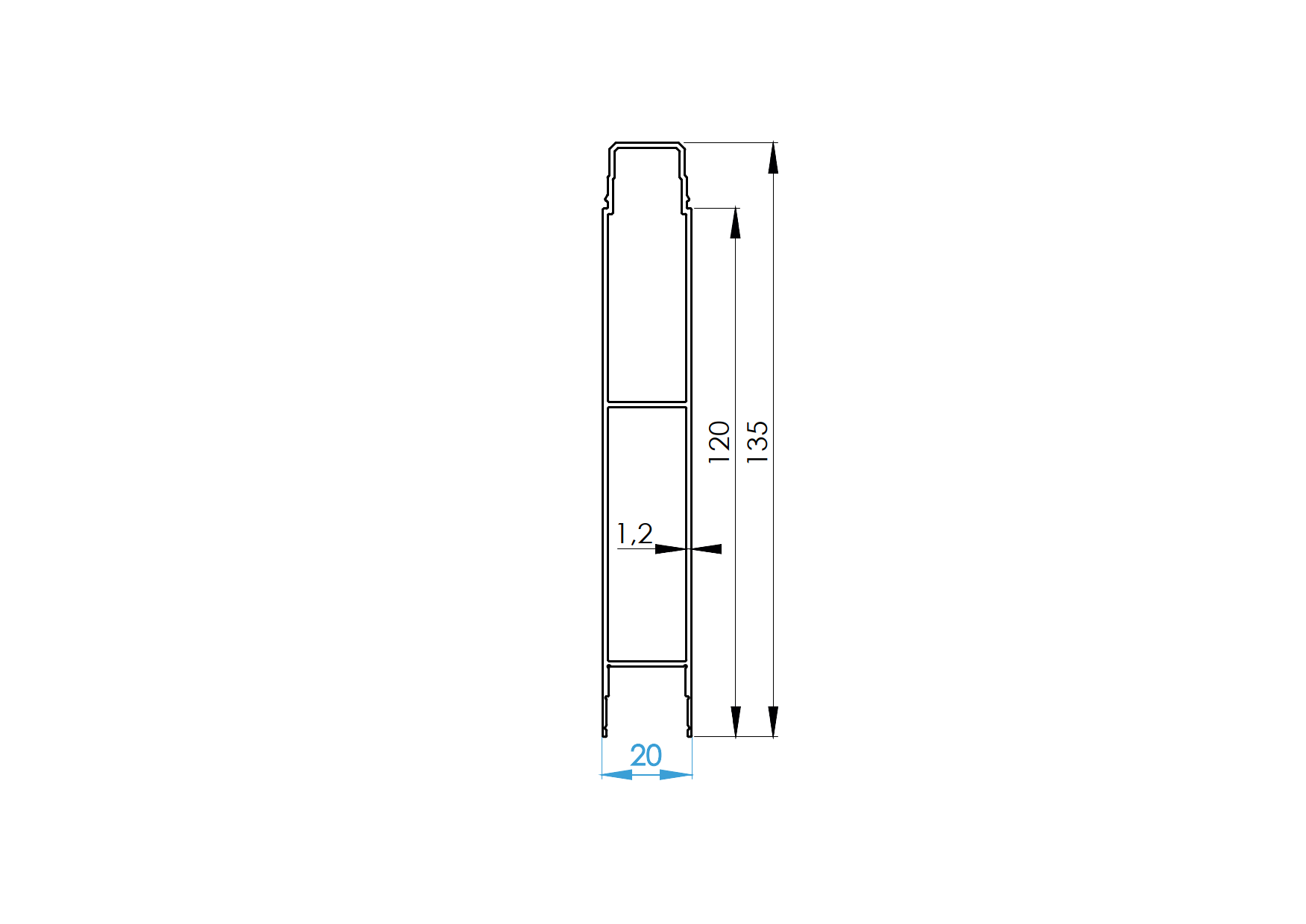 Vollzaunfuellung Aluminium 20 x 120 mm 6-0 m Roh-89-11FGF20X1206000N-A.4