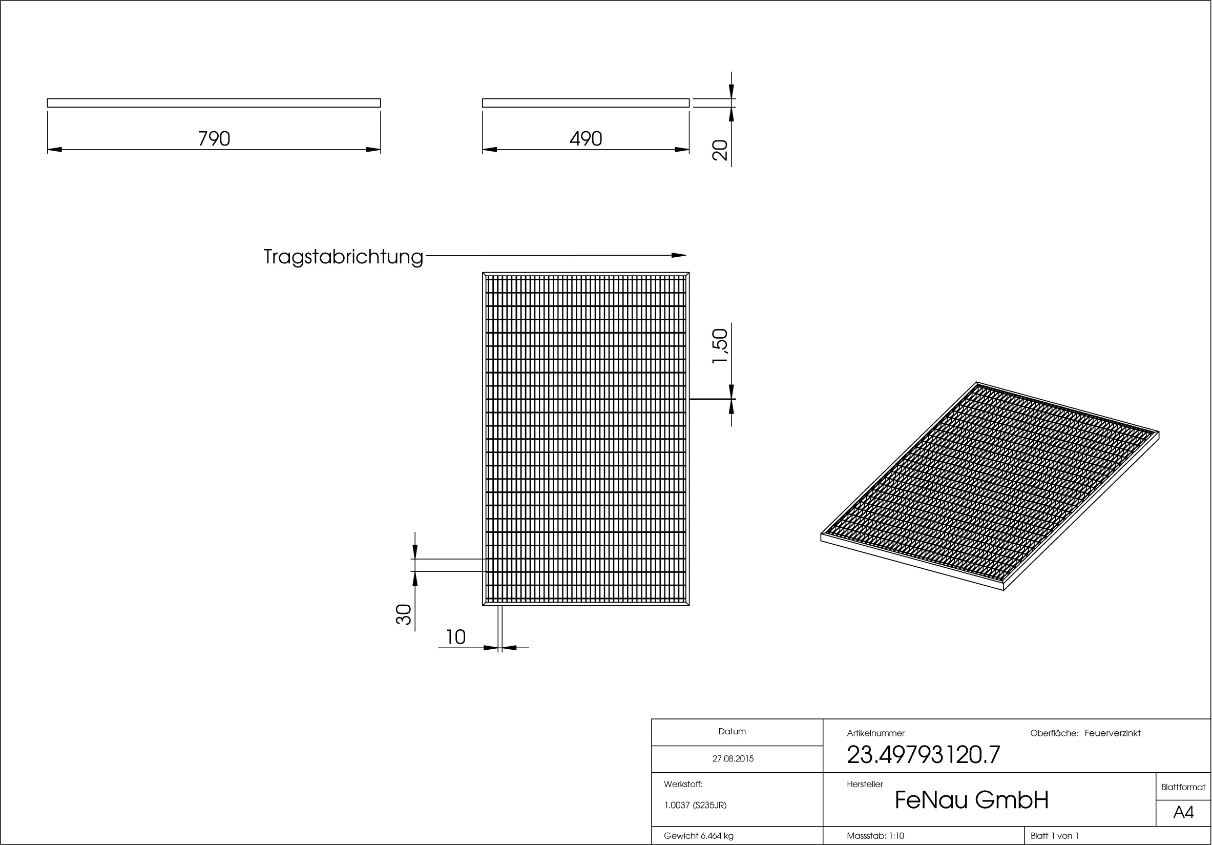 Lichtschachtrost Baunormrost - Masse-  490x790x20 mm 30-10 mm - aus S235JR -St37-2- im Vollbad feuerverzinkt-23-49793120.7