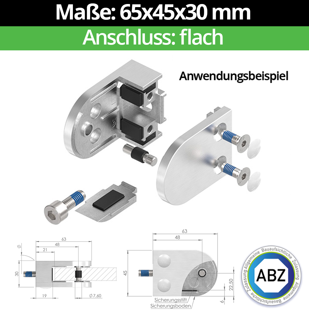 Glasklemme AbZ 63x45x30 mm Flach - Ø 33-7 mm - Ø 42-4 mm - Ø 48-3 mm - 60-3 mm-10-MODELL38-1-9-1.1