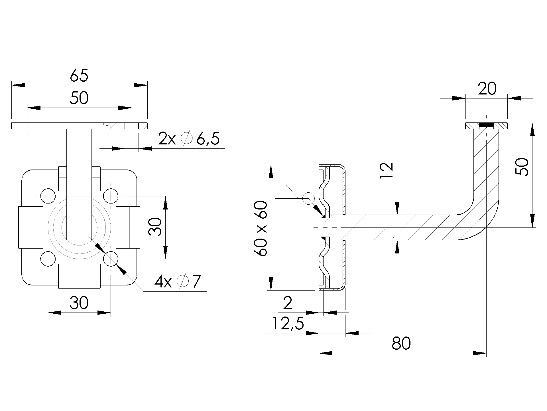 Handlaufhalter mit Cliprosette und Halteplatte fuer Vierkantrohr V2A-11-2082-A.4