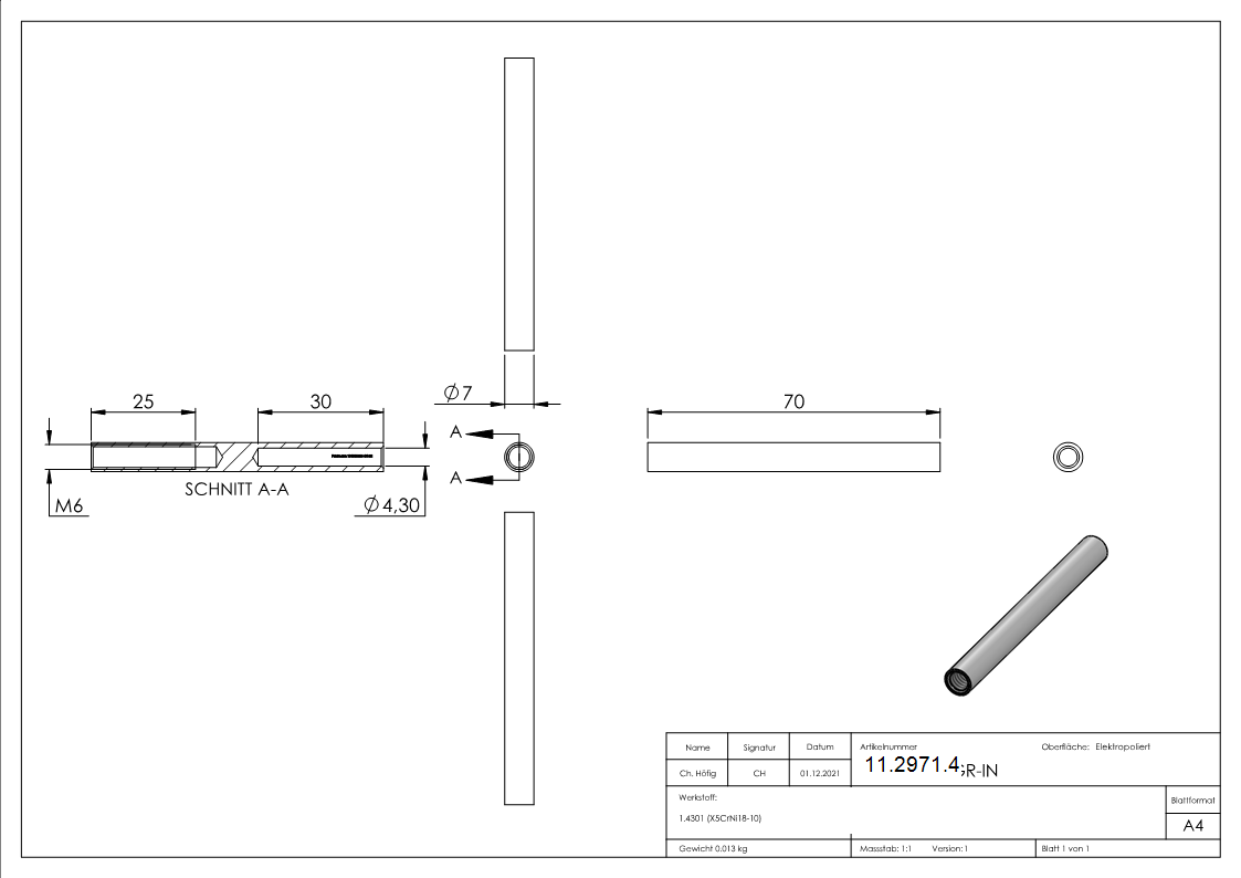 Gewindeterminal mit Innengewinde - Rechtsgewinde - Fuer Seil von Ø 4 mm -V2A-11-2971.4