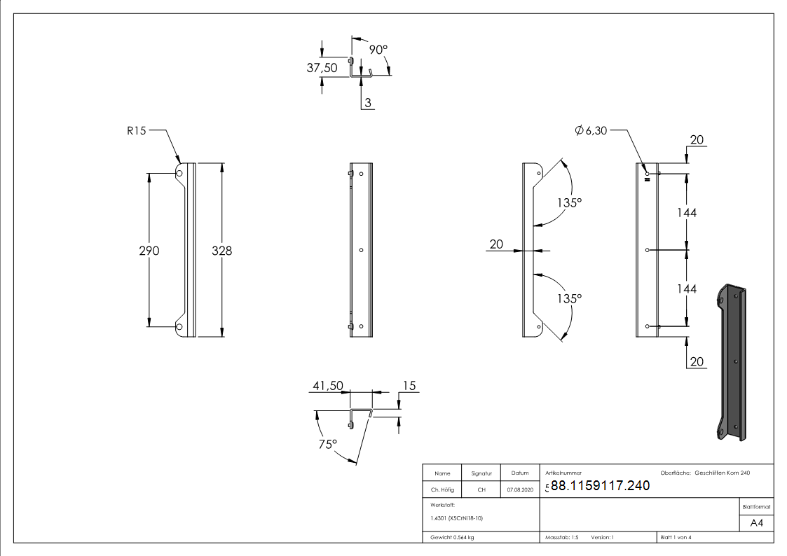 Anschlagsblech mit Gummipuffer aus Edelstahl-88-1159117.240