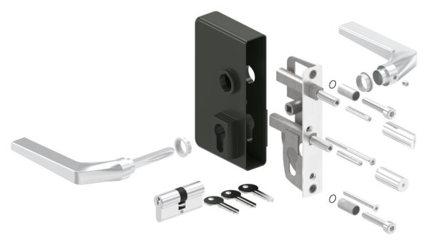 Gittertorschloss GTS 2 fuer Rohrstaerke 40-60mm- montagefertiges Set- tannengruen-88-1156700-ALU.6009