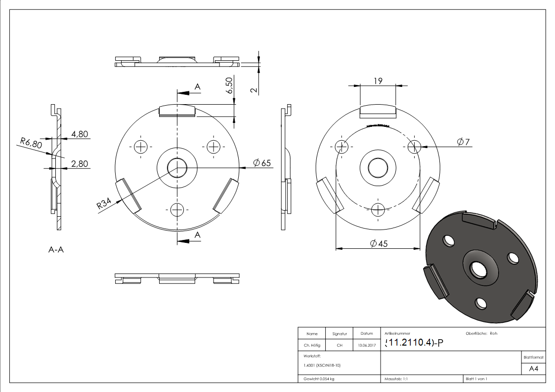 Cliprosette fuer Handlaufhalter-11-2110.4