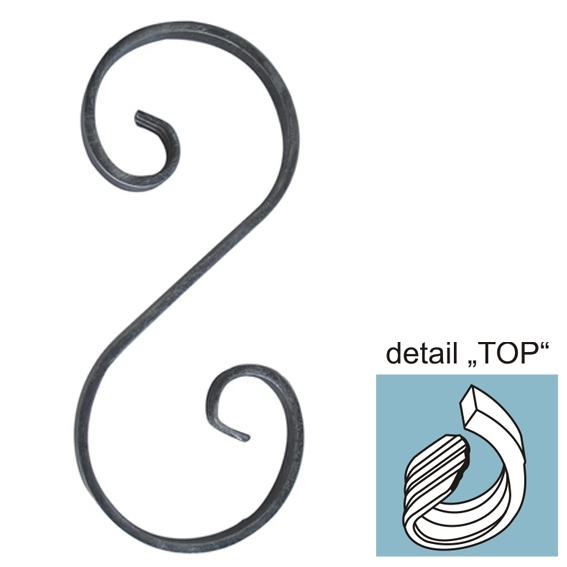 Zierelement S-Form Stahl roh 230x100 mm Flachstahl 12x6 mm-89-11E203TOP230-A.4