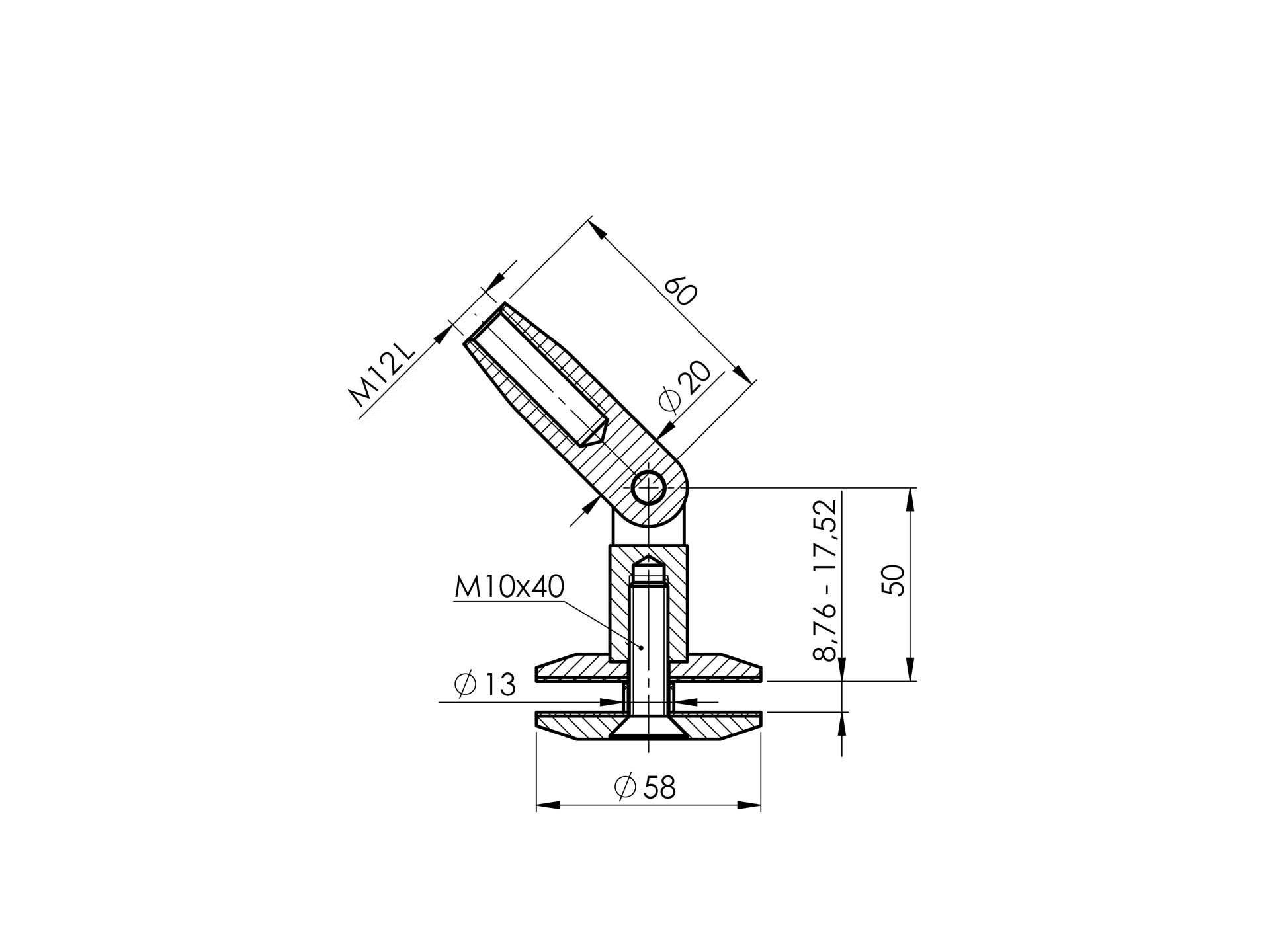 Vordach-Glaspunkthalter Edelstahl AISI 316 M12 mit Schliff-89-11A14PR60M12-A.4