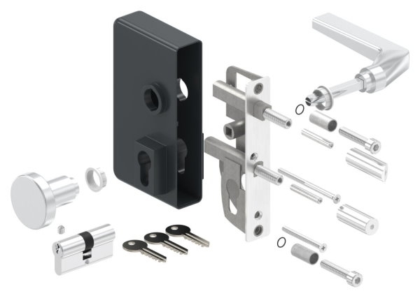 Gittertorschloss GTS 2 mit Anti-Panik-Funktion fuer Rohrstaerke 40-60mm- anthrazitgrau-88-1156702-ALU.7016