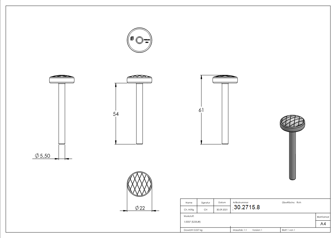 Kugelkopfbolzen Ø 5-20 mm - schwere Ausfuehrung - Stahl S235JR- roh-30-2715.8