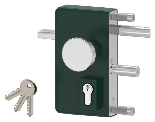 Gittertorschloss GTS 2 mit Anti-Panik-Funktion fuer Rohrstaerke 40-60mm- moosgruen-88-1156702-ALU.6005