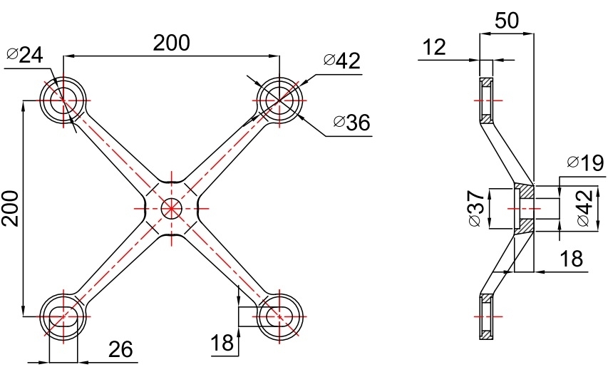 Edelstahl Glashalter Spider 4-Arm fuer Fassaden- geschliffen-89-11GS304ZA2004-A.4