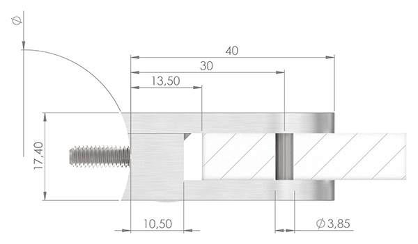Glasklemme 40x28x17-4 mm Ø 42-4 mm- fuer 8-00 mm ESG Glas-10-MODELL16-4.7