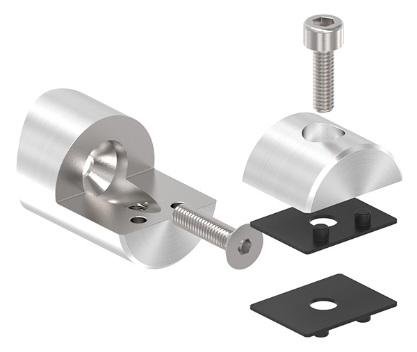 Blechhalter - Plattenhalter Ø 32 mm Edelstahl V2A – Anschluss 48-3 mm inkl- Schrauben - Gummieinlage-12-2113.4