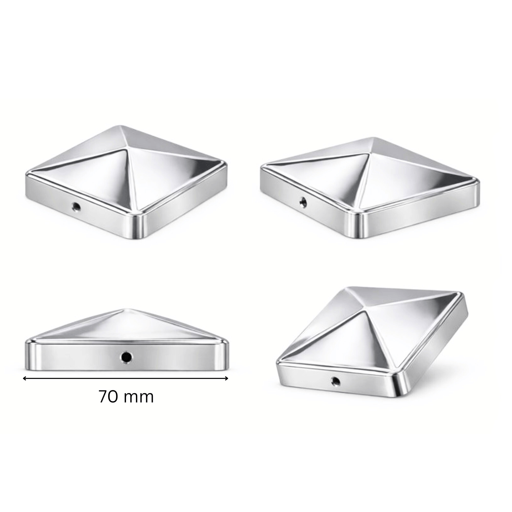 Pfostenkappe 70x70 mm Edelstahl V2A glaenzend poliert – 10er Set inkl. Schrauben-60220-70-012