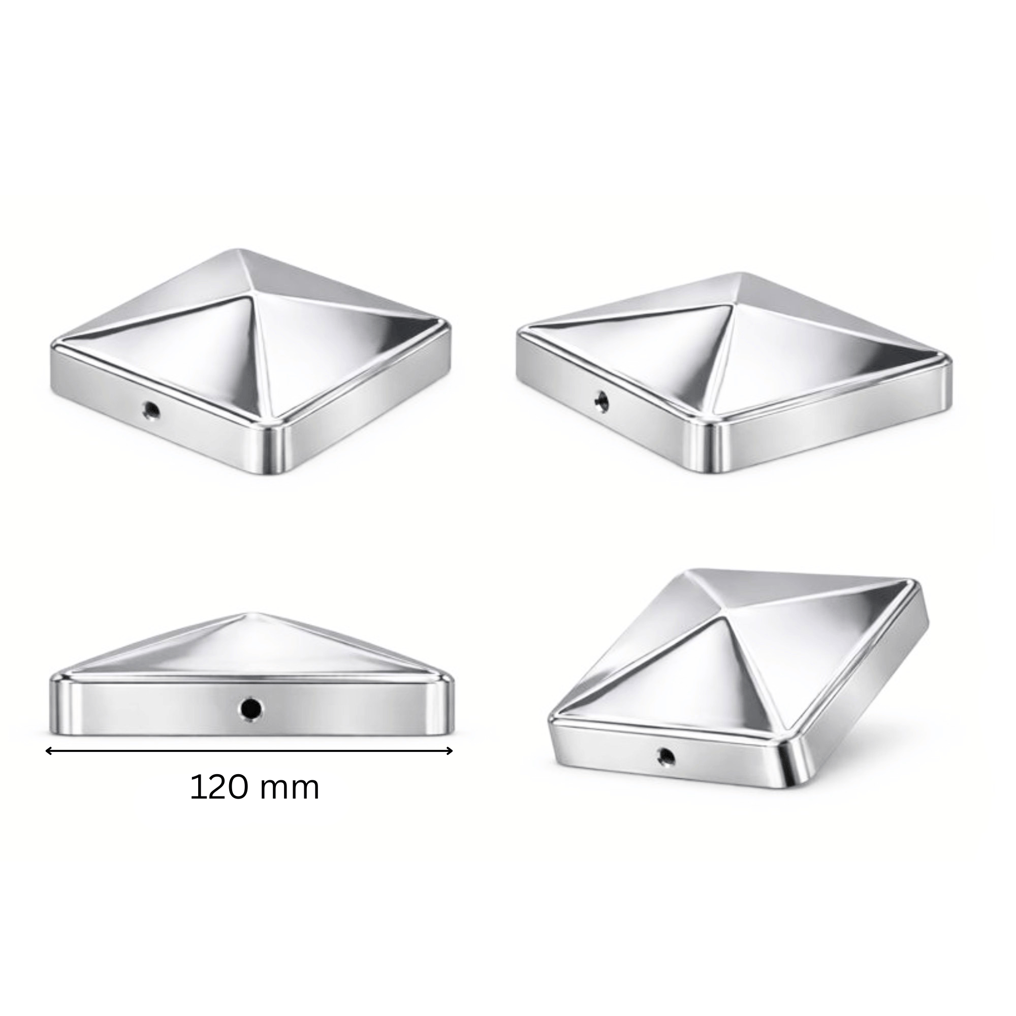 Pfostenkappe 120x120 mm Edelstahl V2A glaenzend poliert – 10er Set inkl. Schrauben-60220-120-012