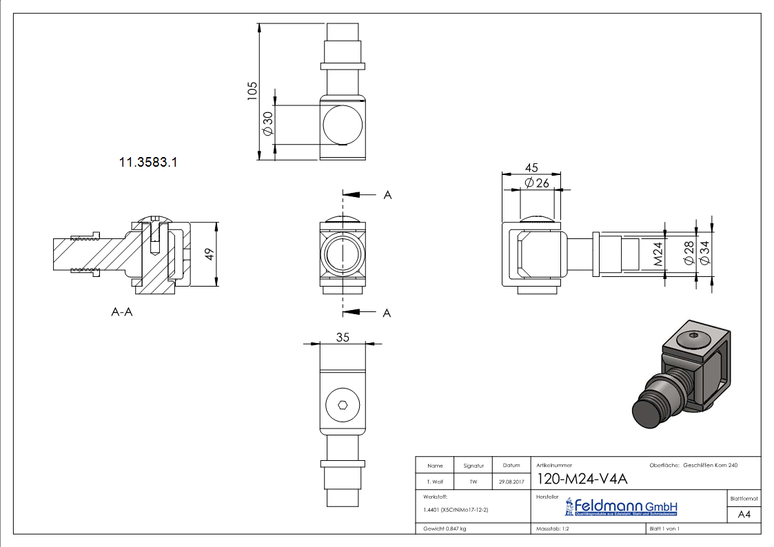 Torband - M24 - zum Anschweissen - verstellbar - V4A-11-3583.1