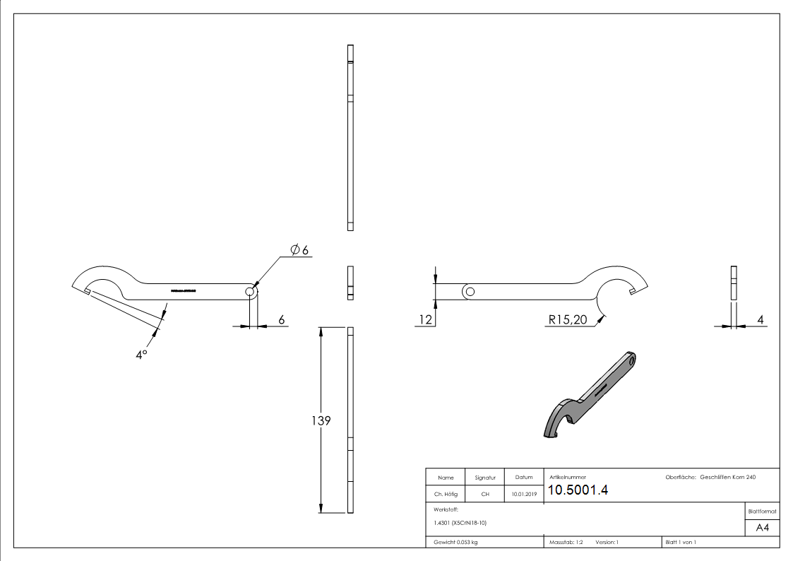 Hakenschluessel fuer Glaspunkthalter Ø 30 mm-10-5001.4