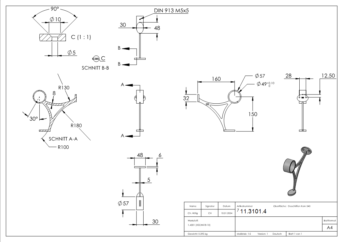 Fusslaufstuetze V2A fuer Ø 48-3 mm-11-3101.4