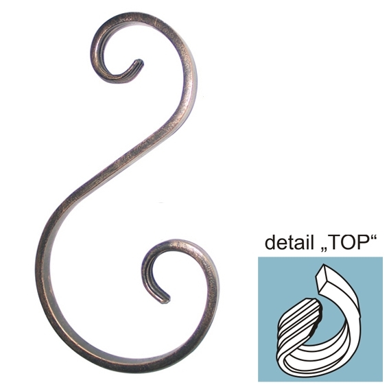 Schmiedeeisen Zierelement S-Form aus Stahl roh 260x115-65mm-89-11E241TOP260-A.4