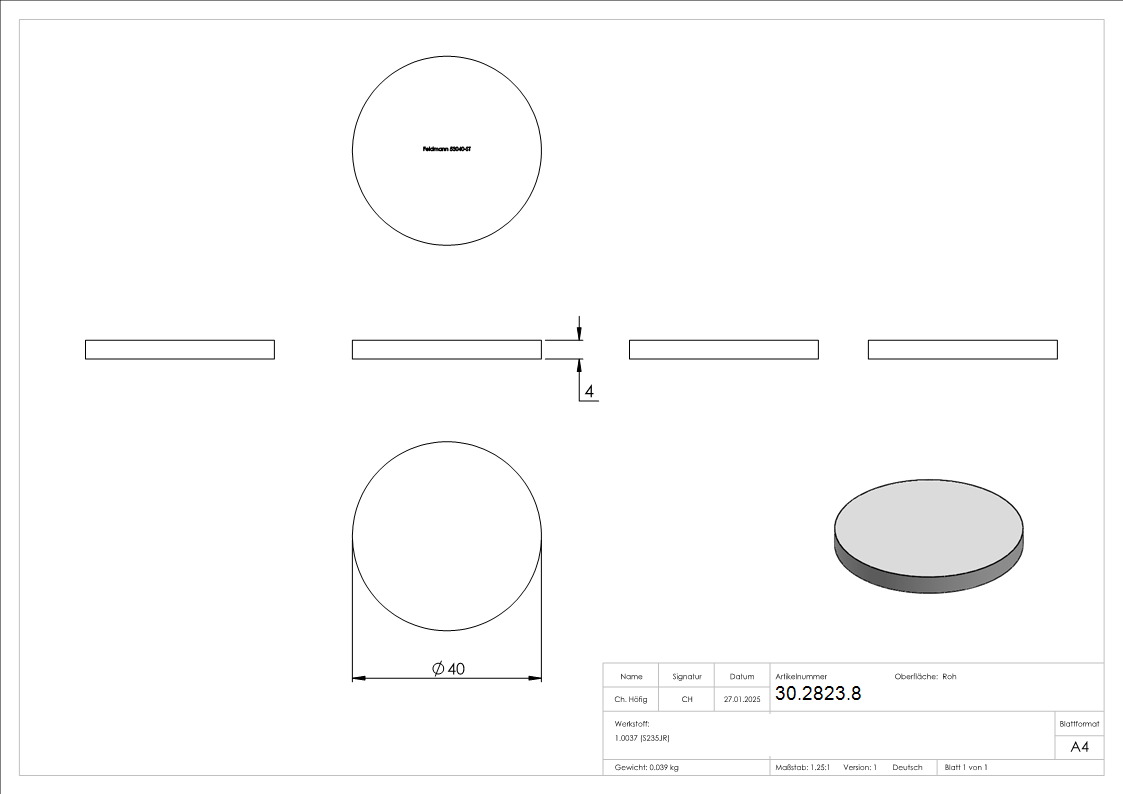 Ronde - Ø 40x4 mm - Stahl S235JR- roh-30-2823.8