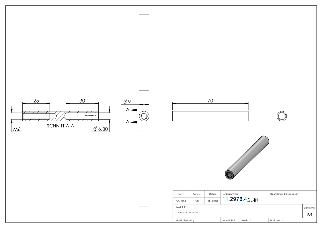 Gewindeterminal mit Innengewinde - Linksgewinde - Fuer Seil von Ø 6 mm -V2A-11-2978.4