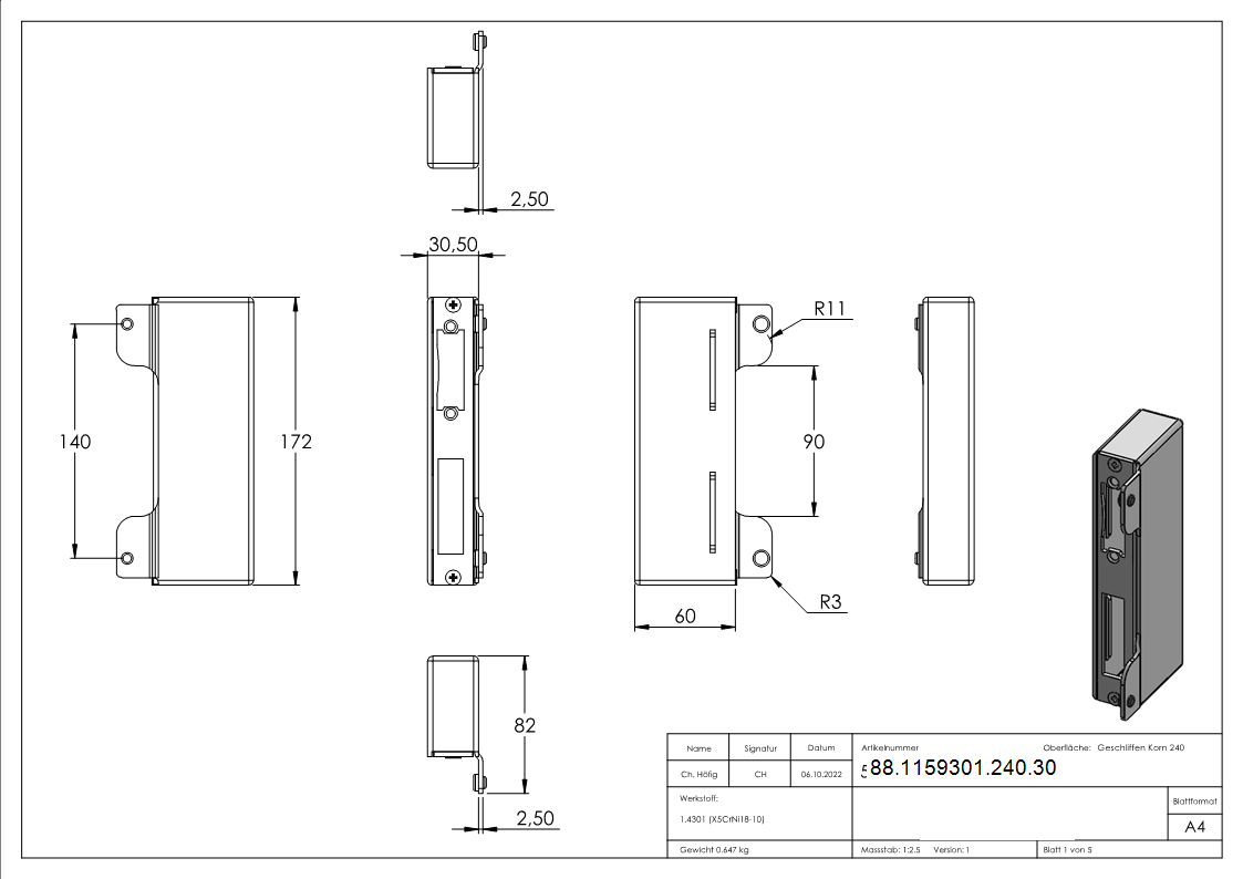 Gegenkasten zum Anschweissen- 30mm- V2A-88-1159301-240.30