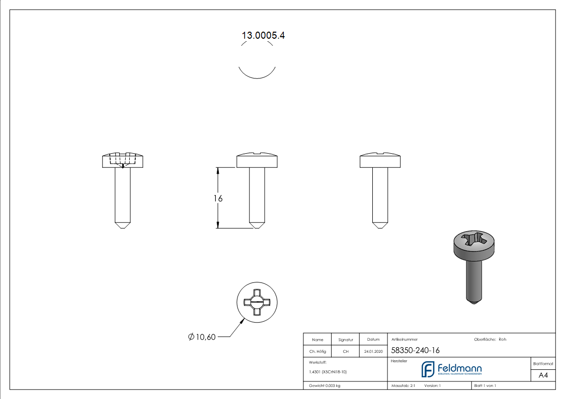 Linsenblechschraube V2A 5-5 x 16 mm DIN 7981 Kreuzschlitz-13-0005.4