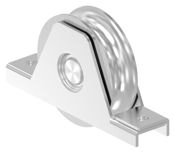 Schiebetorrolle Edelstahl V4A Ø 90 mm Rundrille Ø 20 mm mit Buegel-88-11340-90.V4A