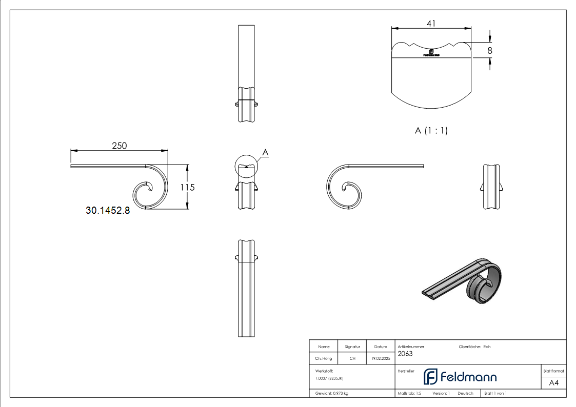 Handlauf-Endstueck 40x8 mm mit Laengsrille Stahl S235JR schweissbar-30-1452.8