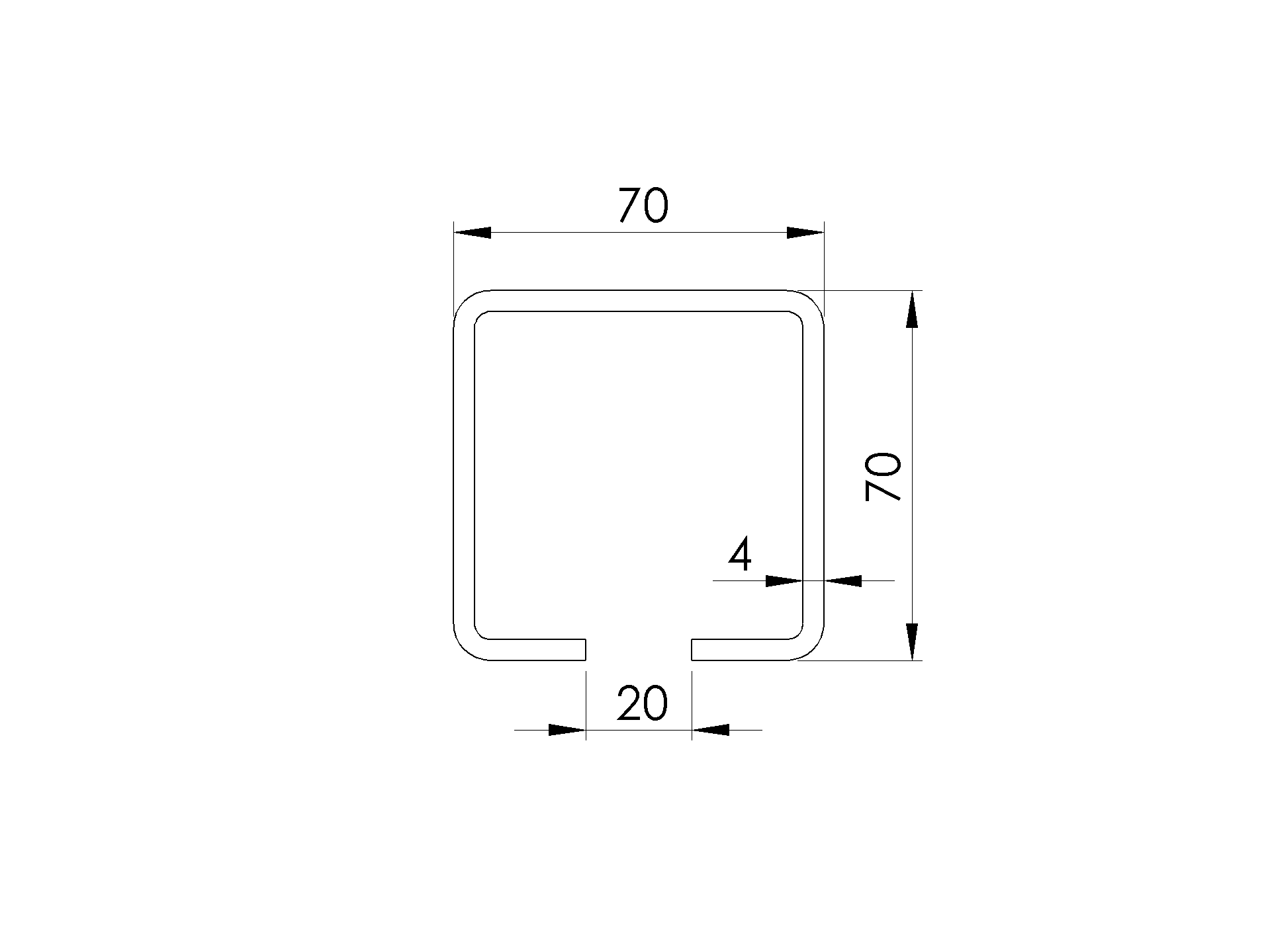 Laufschiene Stahl verzinkt 70 x 70 x 4 mm L=6000 mm fuer Schiebetore-89-11H0270X70ZN6000-A.4