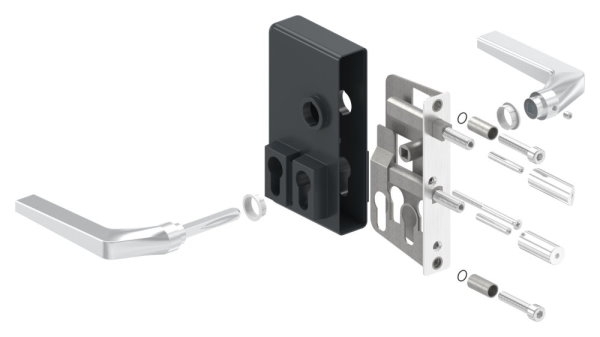 Gittertorschloss GTS 2 mit Doppelzylinder fuer Rohrstaerke 40-60mm- anthrazitgrau-88-1156701-ALU.7016
