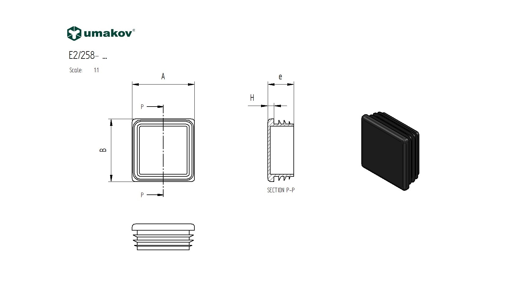 Pfostendeckel Kunststoff Schwarz 50x50 mm fuer Vierkantrohre-89-11E225850X50-A.4