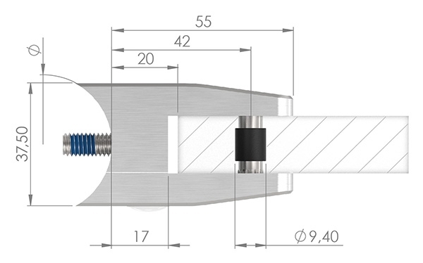 Glasklemme 55x65x37-5 mm AbZ fuer Anschluss Ø 48-3 mm V2A-10-3248ABZ.4