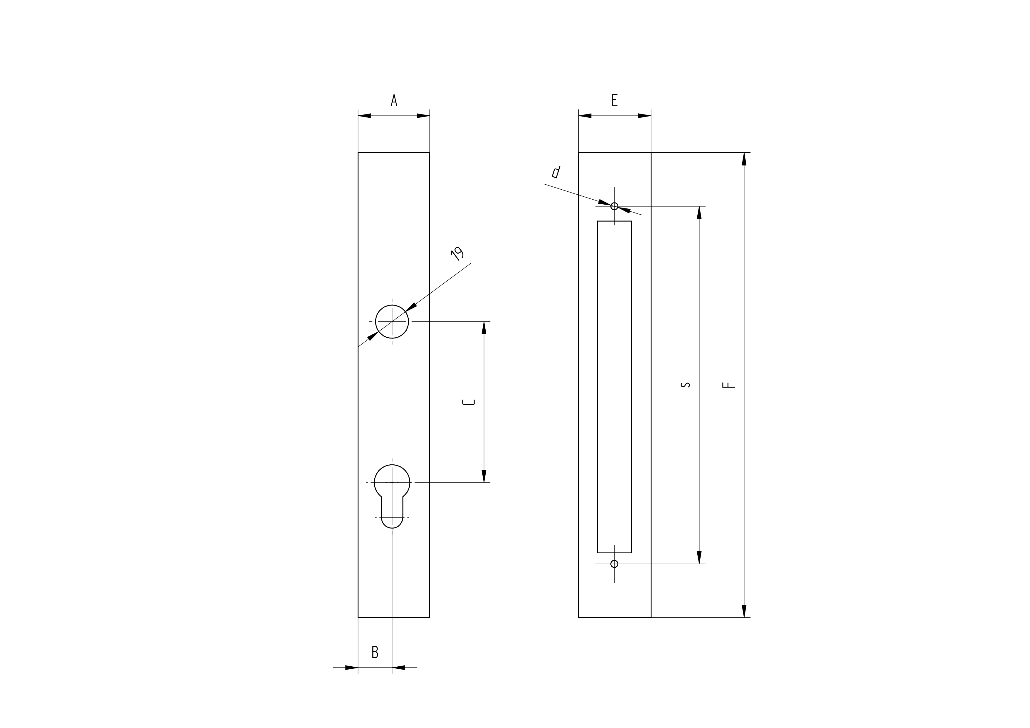 Schlosskasten Stahl 50x30 mm H190 Dorn 21-5 mm Entfernung 82 mm Roh-89-11B152J50X30-A.4