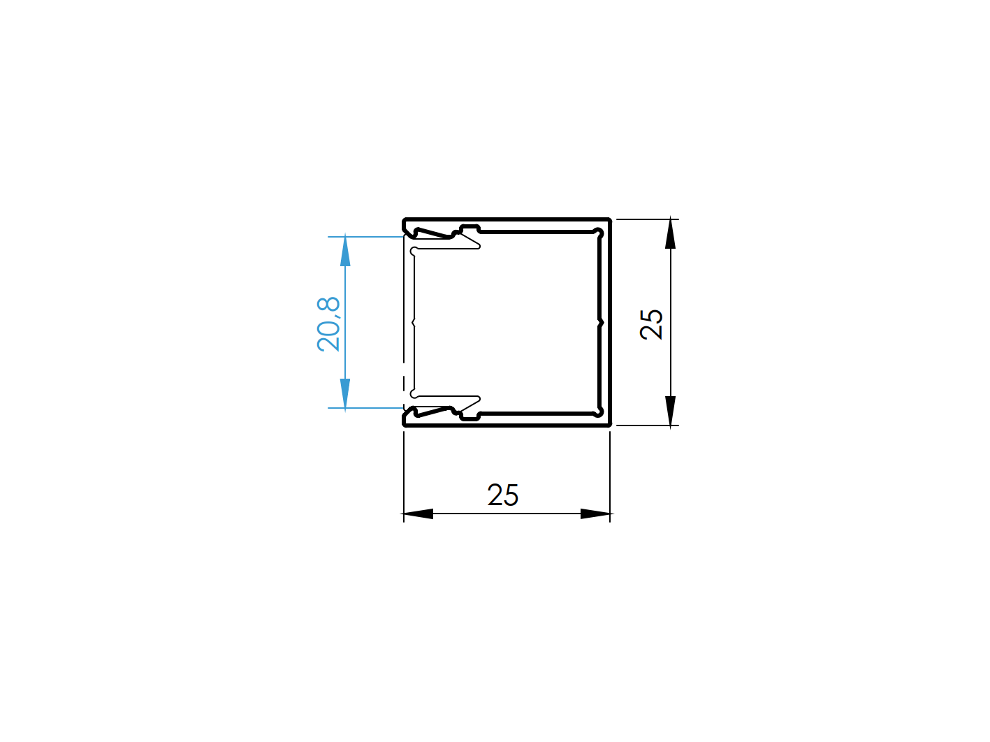 Zaunadapter Aluminium 25x25 mm fuer 20 mm Fuellungen - Fassade- 6-0 m Natur-89-11FGAL20U6000N-A.4