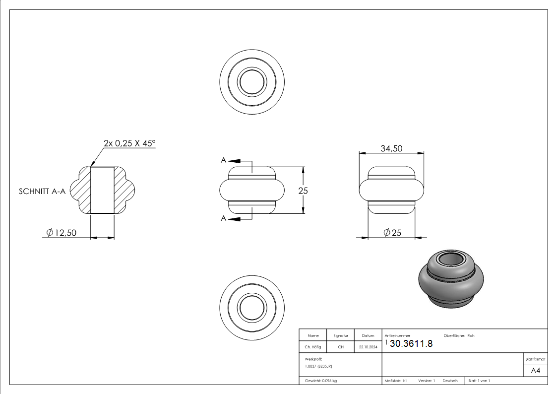 Zierhuelse - Masse- 35x25 mm - Lochung- Ø 12-5 mm - Stahl S235JR- roh-30-3611.8