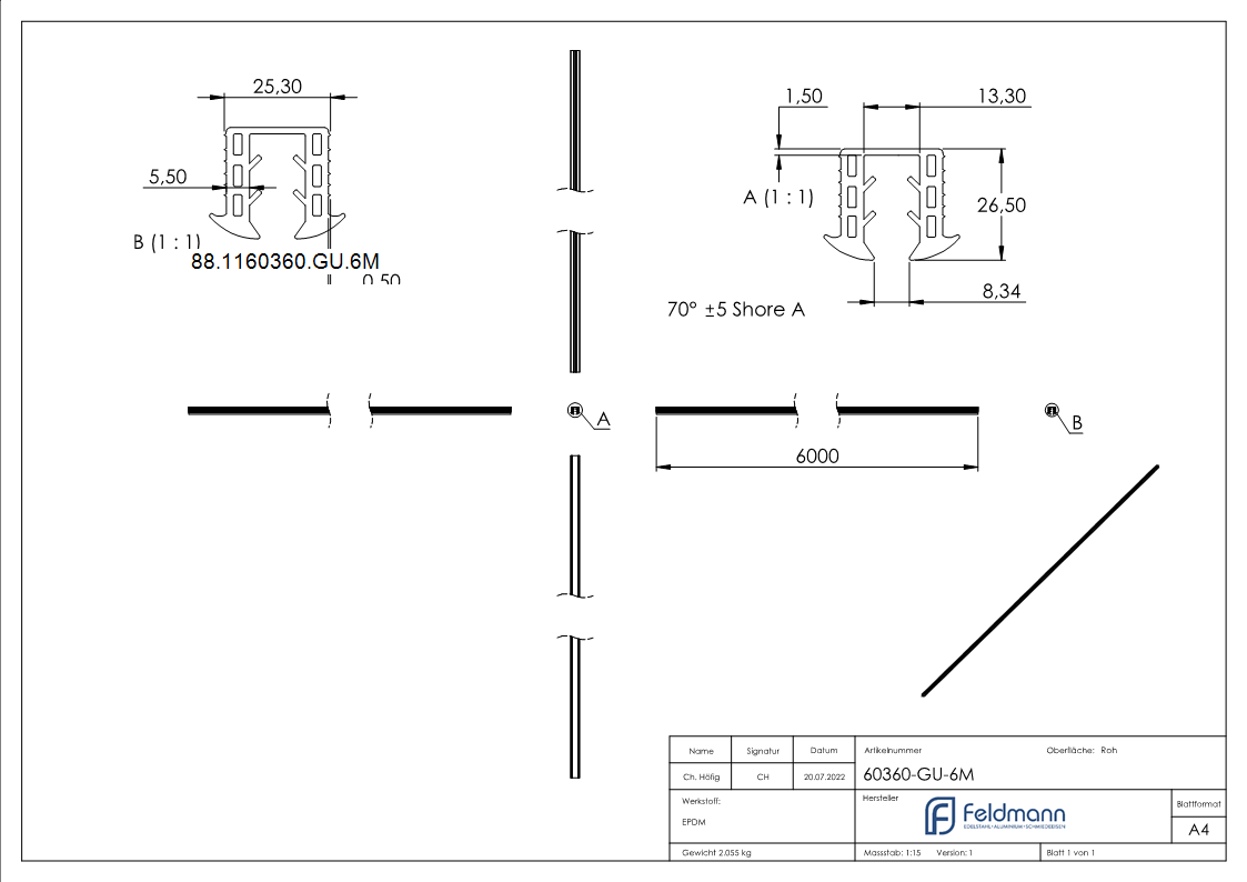 Keildichtung Glas 8-00 - 10-76mm- fuer Nut 24 x 24mm- Laenge 6m- EPDM-88-1160360-GU.6M