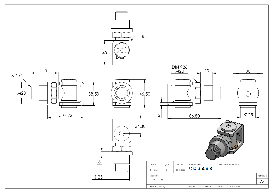 Torband M20 verstellbar schweissbar Stahl -roh- S235JR-30-3506.8