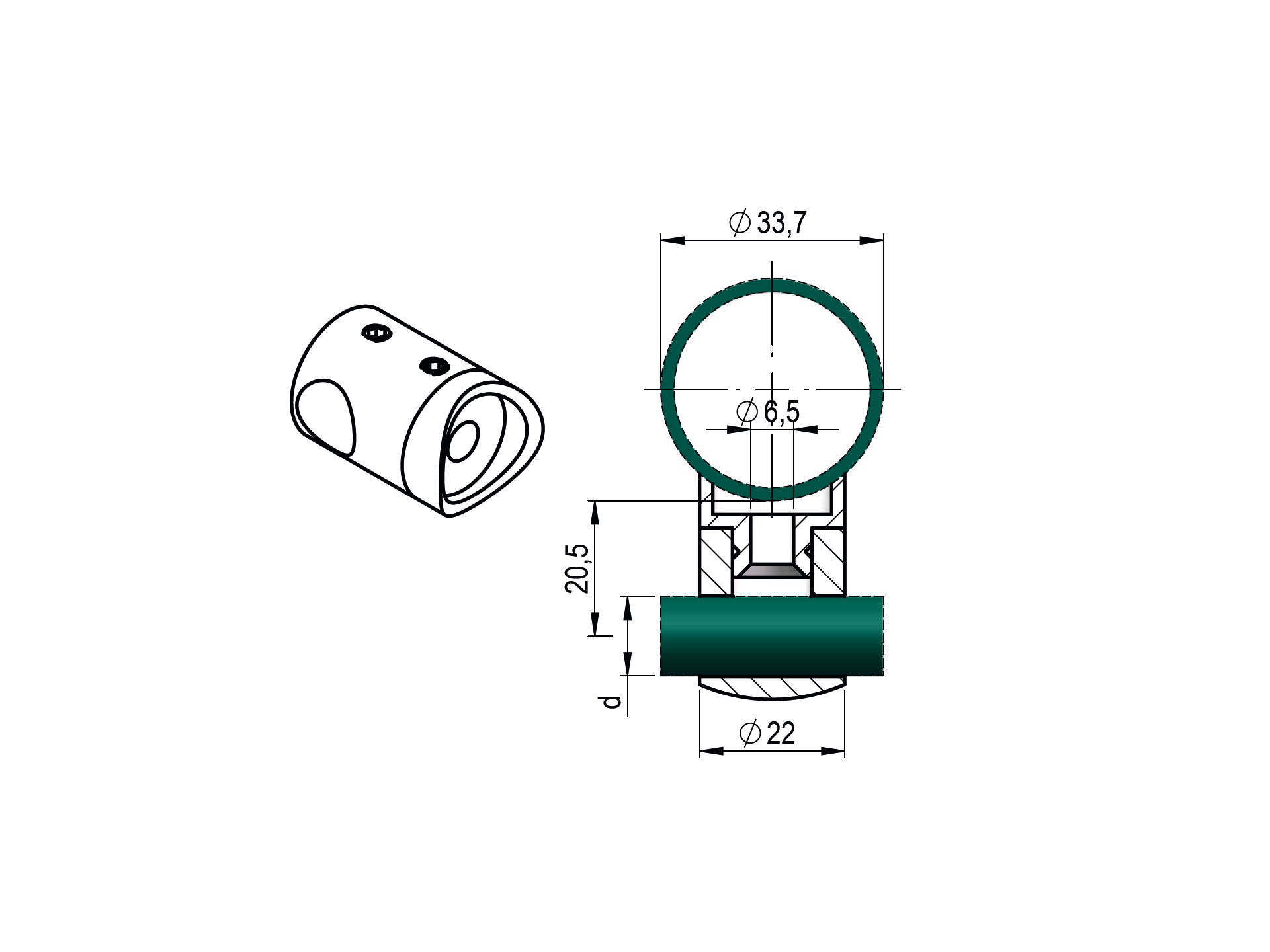 Fuellstabhalter Edelstahl AISI 304 fuer Stab Ø 12 mm Pfosten Ø 33-7 mm neigbar-89-11A0830033-A.4