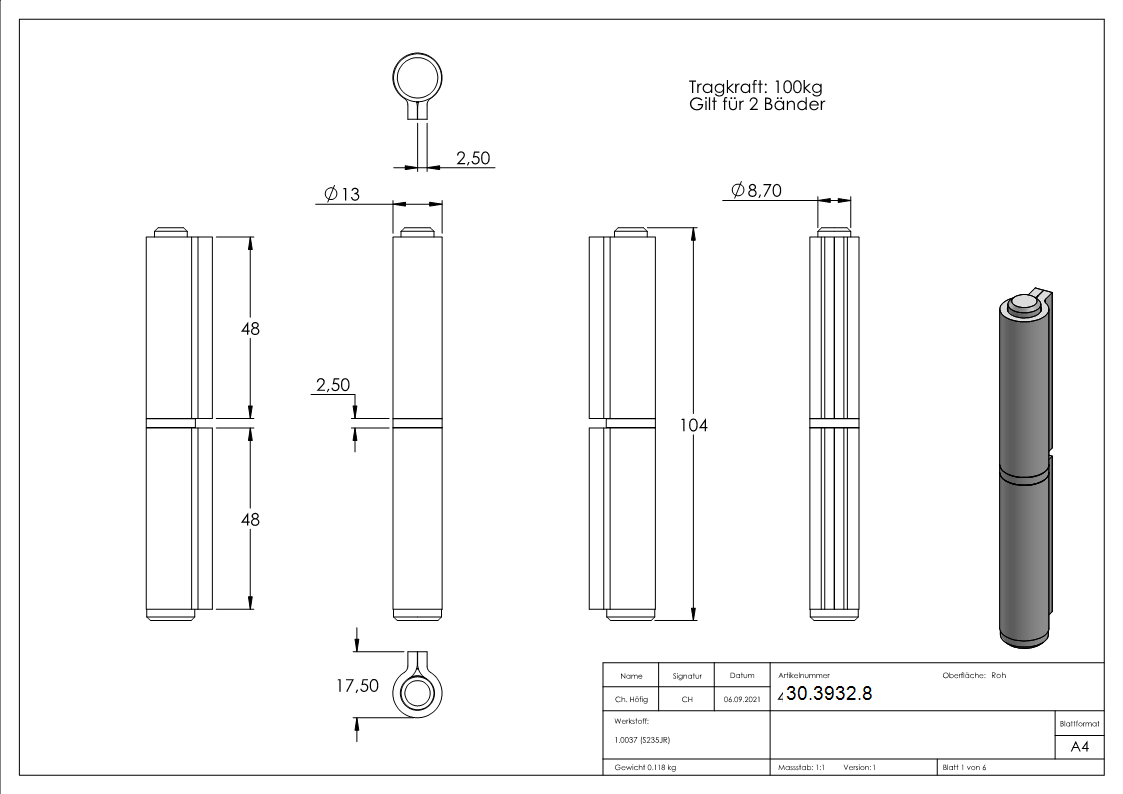 Anschweissband Rohstahl 2-teilig Tragkraft 300 kg pro Paar-30-3932.8
