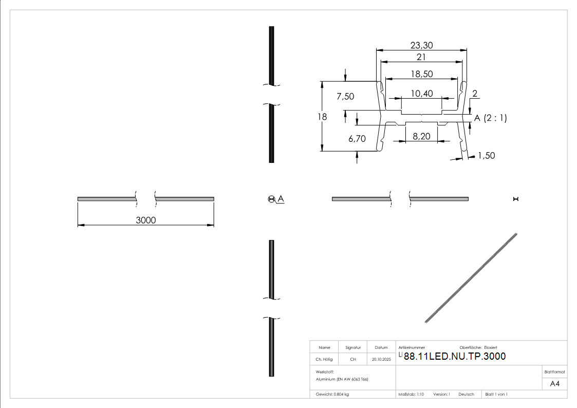LED-Nutrohr LUNORA®- Aluminium Traegerprofil zum Wenden- fuer Rund-Nutrohr 42-4mm- L- 3000mm-88-11LED-NU-TP.3000