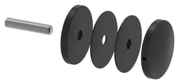 Glaspunkthalter 72mm- Anschluss- flach- V2A- pulverbeschichtet in RAL 9005 schwarz matt mit AbP-88-1160197-240.9005