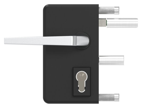 Gittertorschloss GTS 2 fuer Rohrstaerke 40-60mm- montagefertiges Set- schwarz-88-1156700-ALU.9005