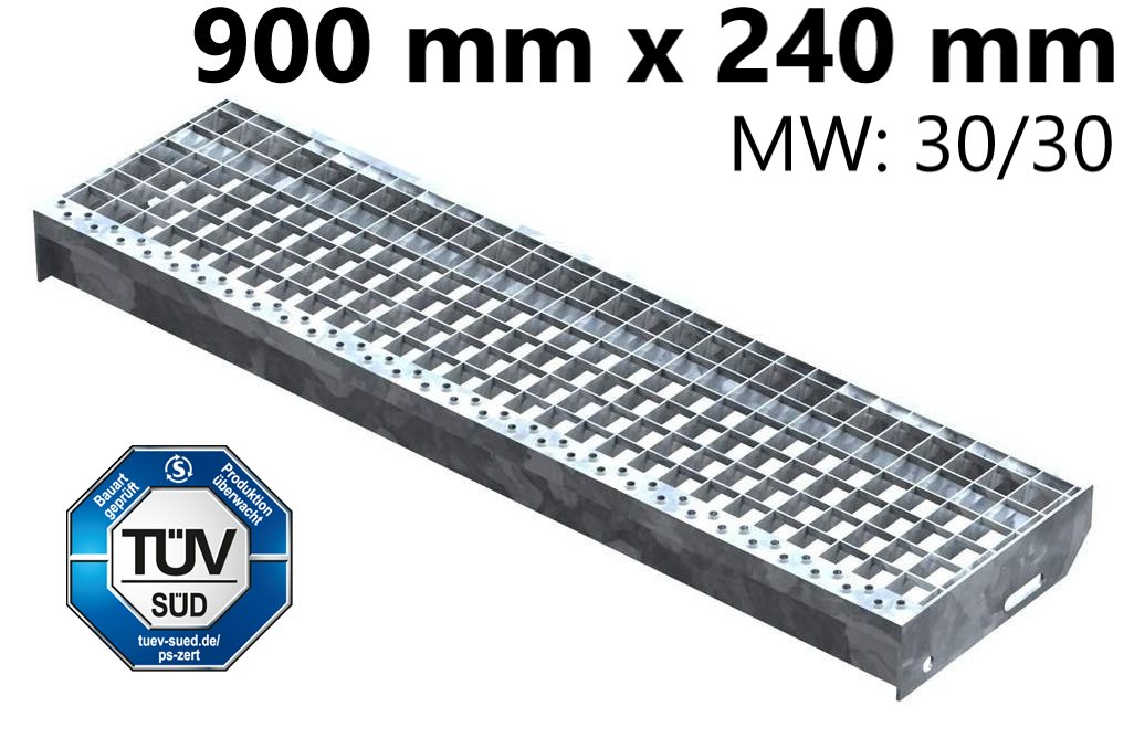 Gitterroststufe Treppenstufe Masse- 900x240 mm 30-30 mm S235JR -St37-2- im Vollbad feuerverzinkt-40-902430.7