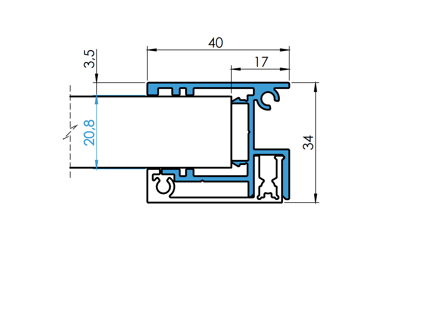 Adapterprofil Aluminium 6-0 m- 40x34 mm- fuer 20 mm Fuellungen- Anthrazit RAL 7016-89-11FGAS206000R7016-A.4