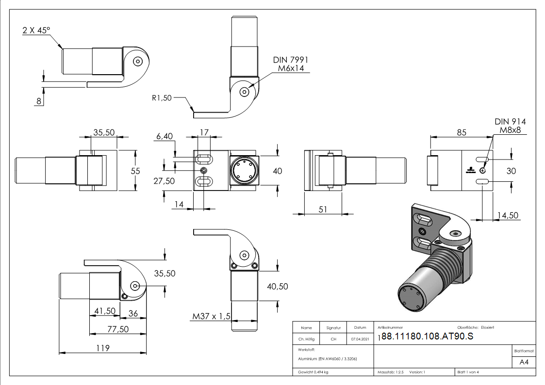 Torband 180° selbsts- mit Stopp-Endspurt schraubb-88-11180-108-AT90.S