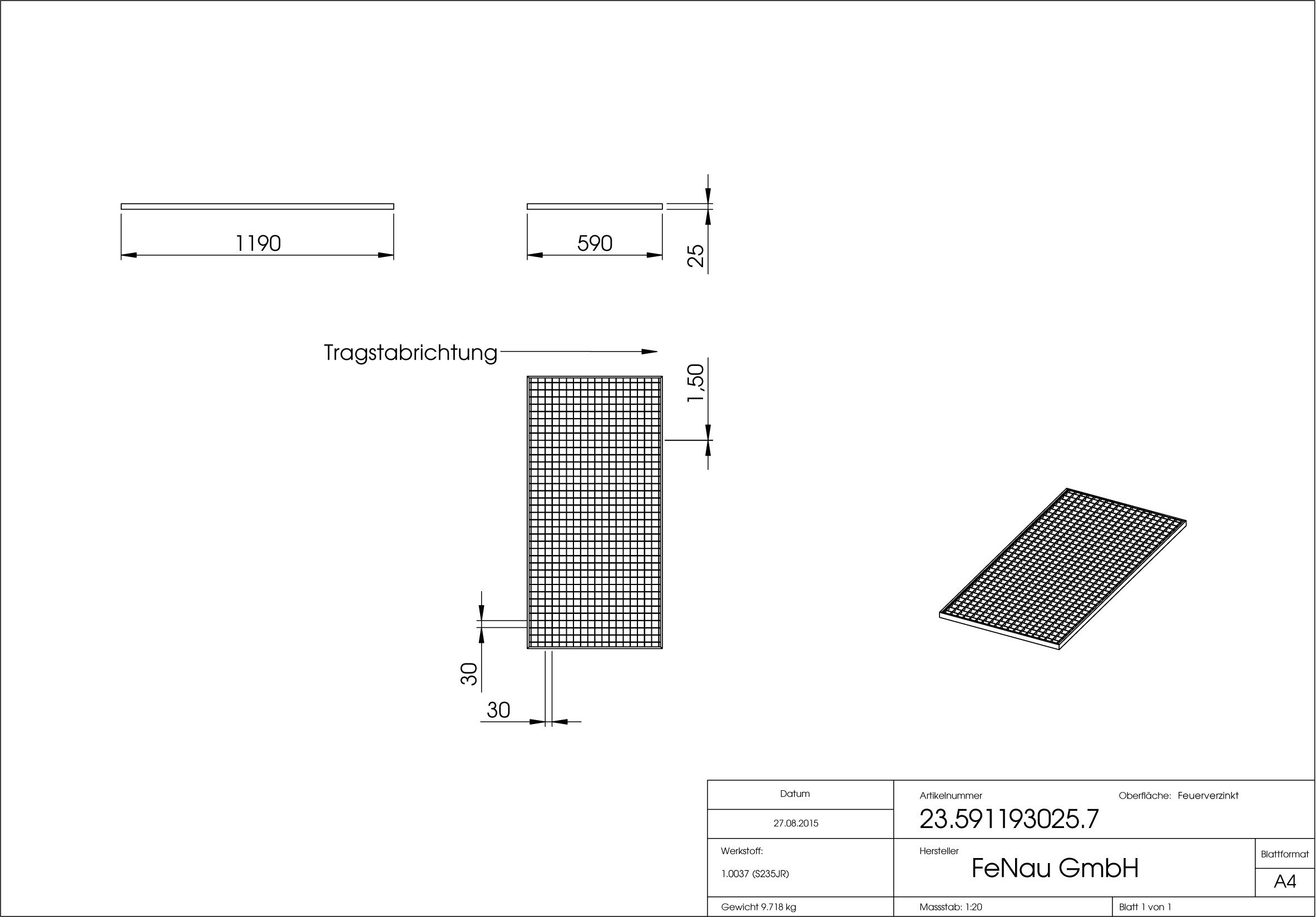 Lichtschachtrost Baunormrost - Masse-  590x1190x25 mm 30-30 mm - aus S235JR -St37-2- im Vollbad feuerverzinkt-23-591193025.7