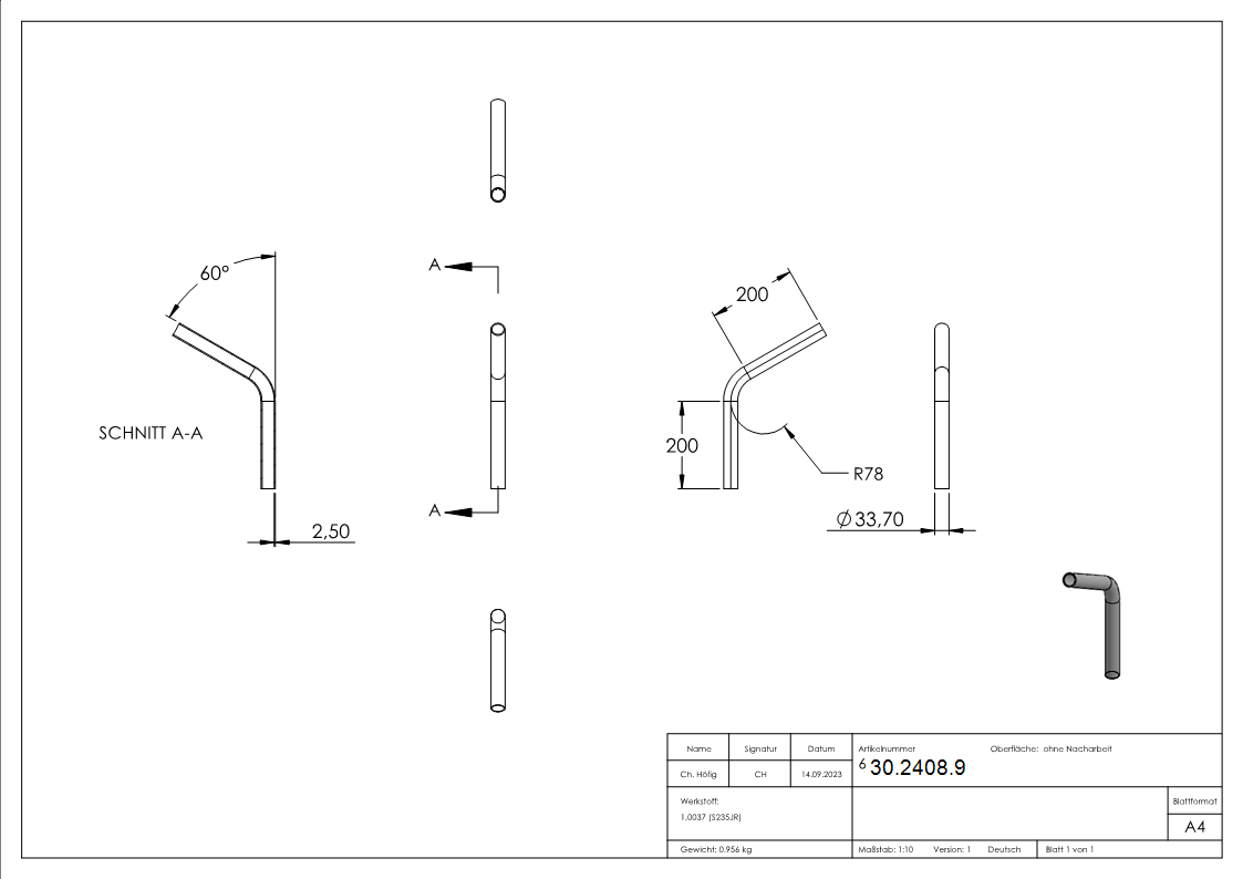 Rohrbogen 60° Stahl roh - 33-7 x 2-5 mm -1- - S235JR-30-2408.9